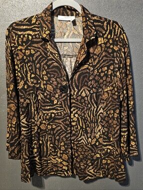 Vintage Choices Women's Black and Brown Animal Print Blazer/Cardigan SIZE M